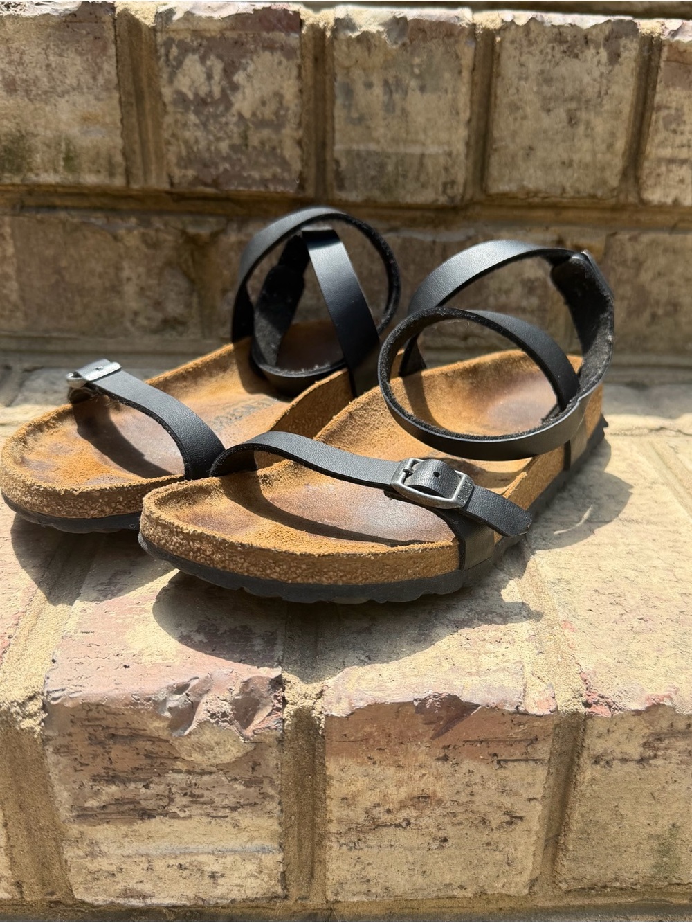 Birkenstock Black Leather Strap Cork Footbed Sandals